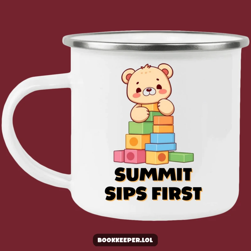 Funny Bear Cub Block Tower Camping Mug: Adventure Ready, Perfect Funny Gift