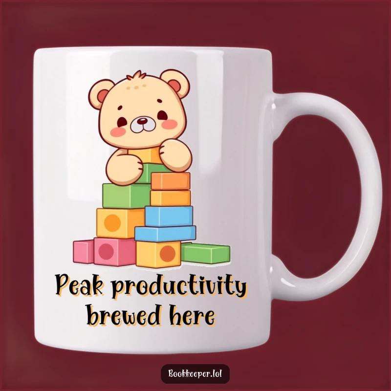 Funny Bear Cub Building Blocks Mug: Adorable Tower Play, Perfect Funny Gift