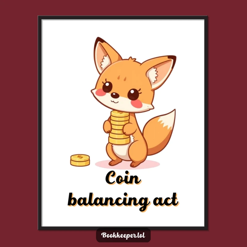 Funny Fox Coin Balance Poster: Playful Art, Adorable Funny Gift