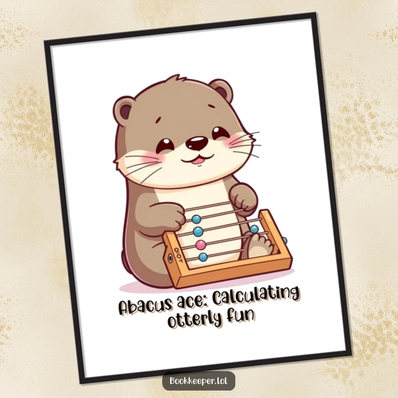 Funny Free Printable Wall Art: A playful otter using a tiny abacus with incredible speed and precision, humorous office decor.