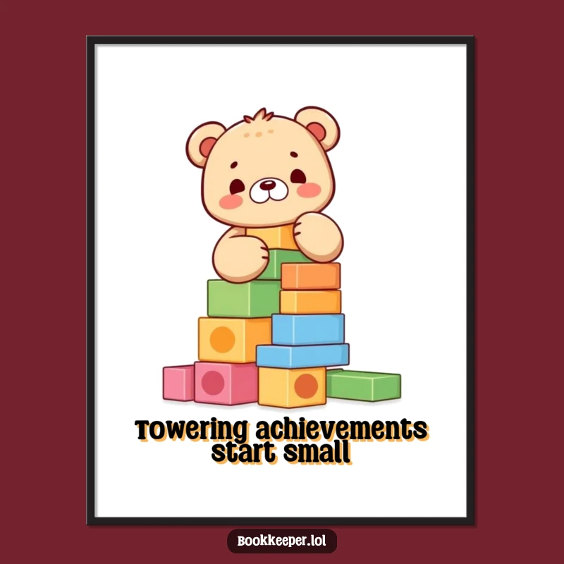 Free Printable Bear Cub Wall Art: Funny Stacked Blocks Downloadable Decor for Kids