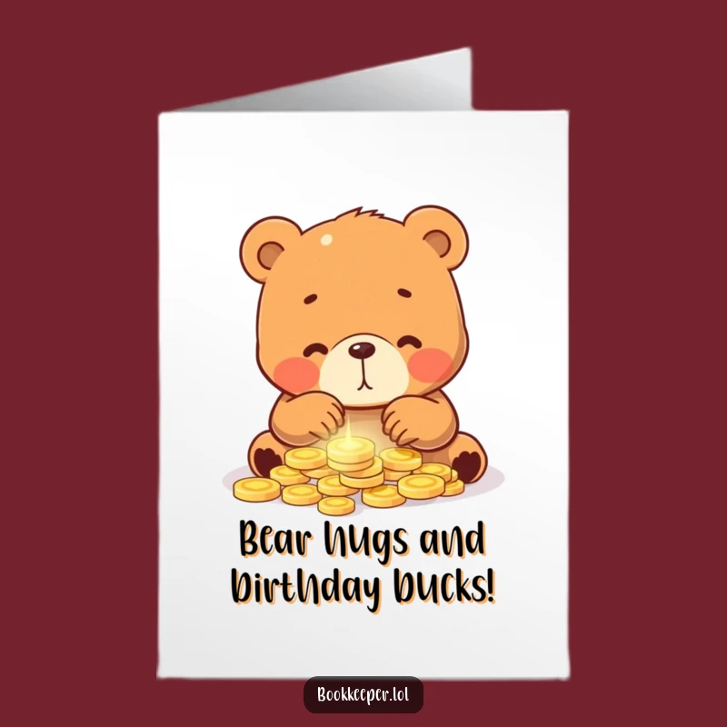 Free Printable Birthday Card: Funny Bear Cub Counting Coins Downloadable Gift