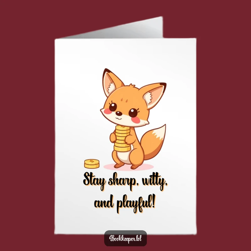 Free Printable Fox Birthday Card: Funny Coin Balance Downloadable Greeting for Fun Lovers