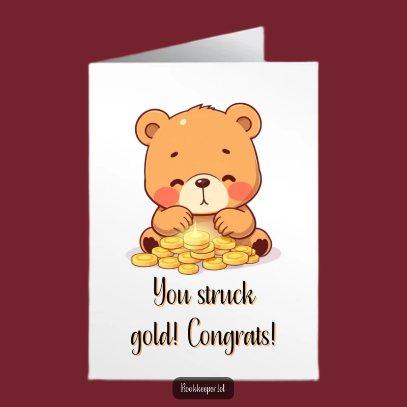 Free Printable Congrats Card: Funny Bear Cub Counting Coins Downloadable Gift