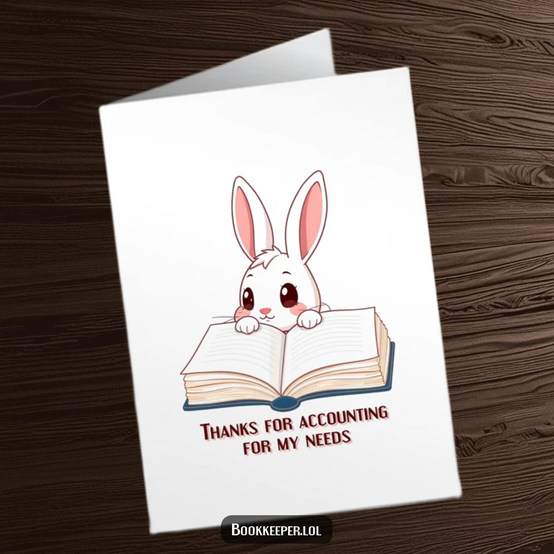 Funny Free Printable Thank You Card: A curious rabbit peeking into a giant ledger, marveling at your kindness.