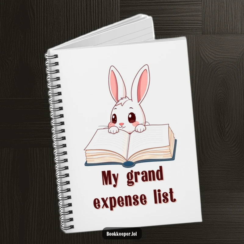 Funny Rabbit Notebook: A curious character peering into a giant, open ledger book with wide eyes, perfect for recording discoveries.