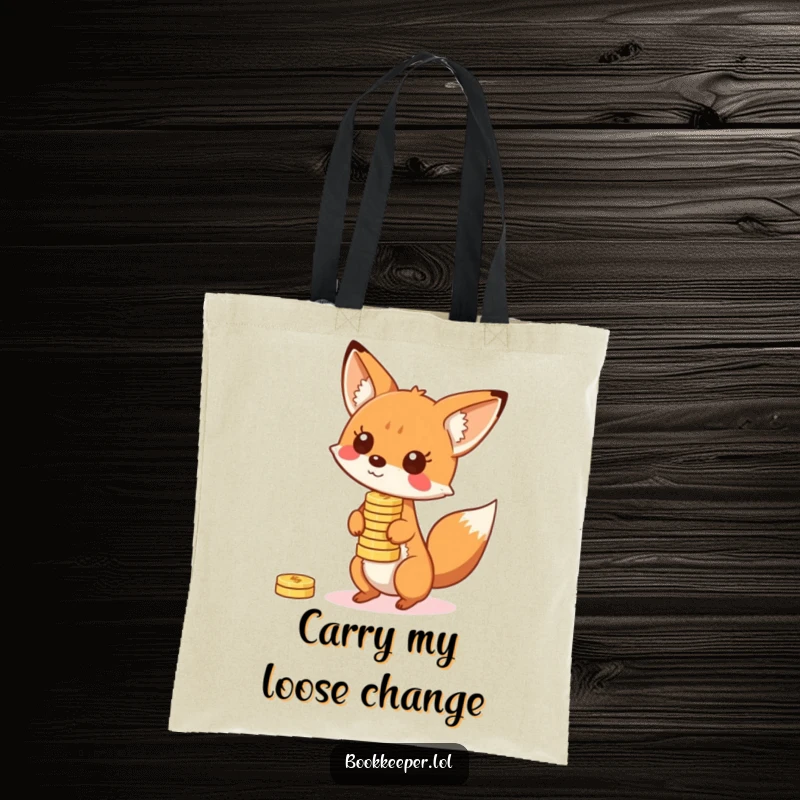 Funny Fox Tote Bag: A playful character balancing a stack of bouncing coins on its nose, perfect for carrying with flair.